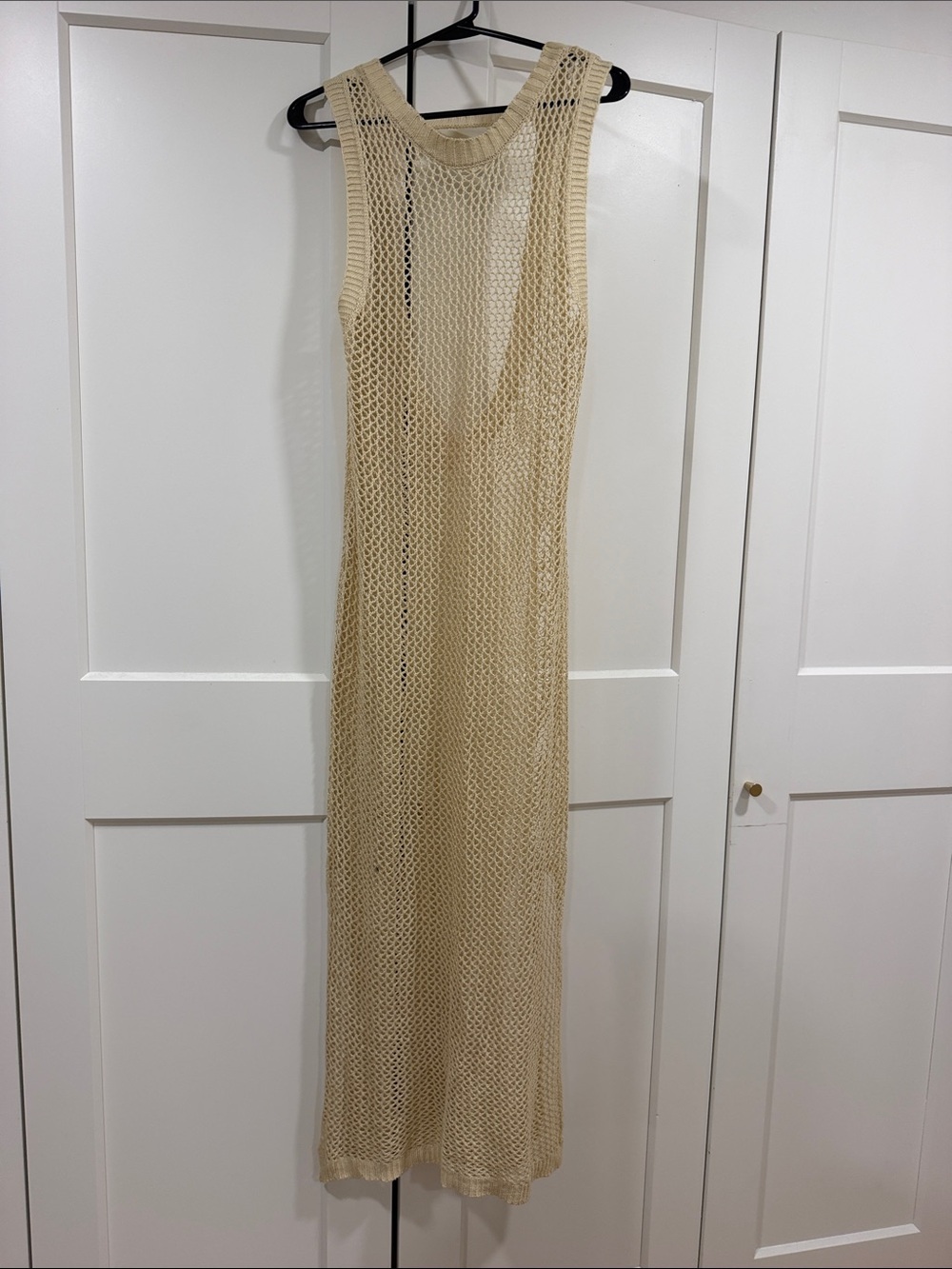 Sleeveless Cream Open-Knit Maxi Cover Dress
